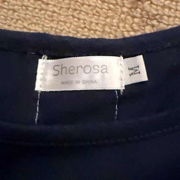 Sherosa Navy and white long sleeved tunic boho with lace detail M - Picture 5 of 11